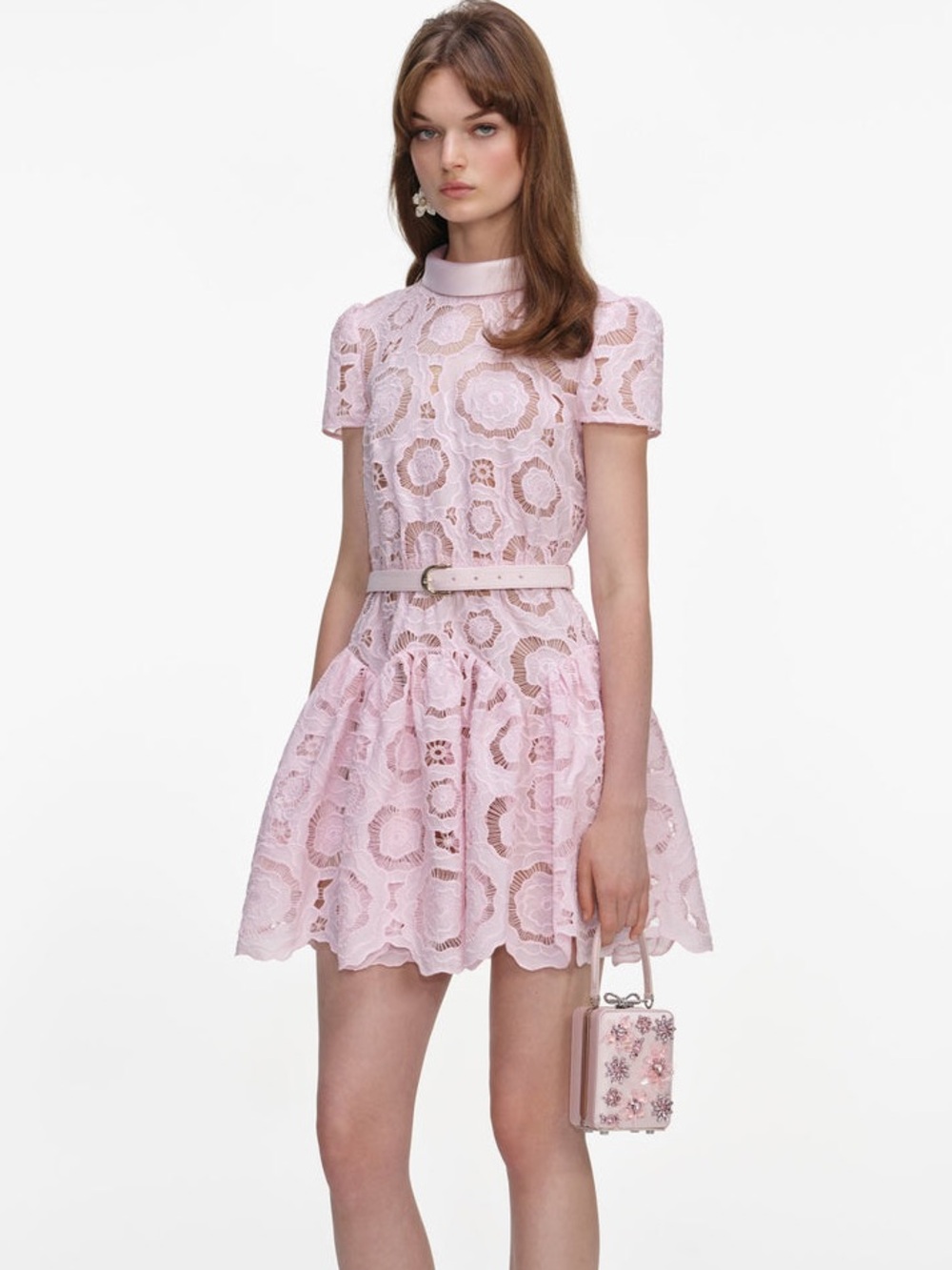 NWOT Self-Portrait PINK FLORAL LACE MINI DRESS - Picture 2 of 9